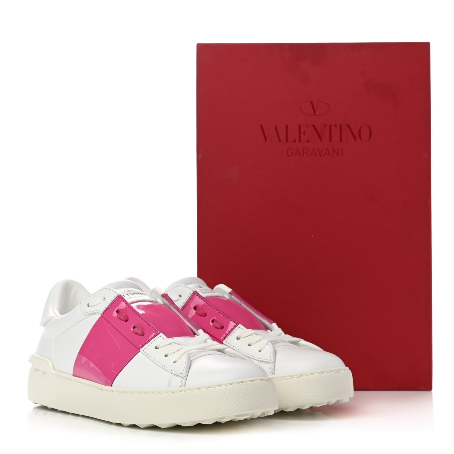 Valentino Garavani Patent Calfskin Womens Rockstud Open Sneakers 37 White Pink Orchid 9 of 9