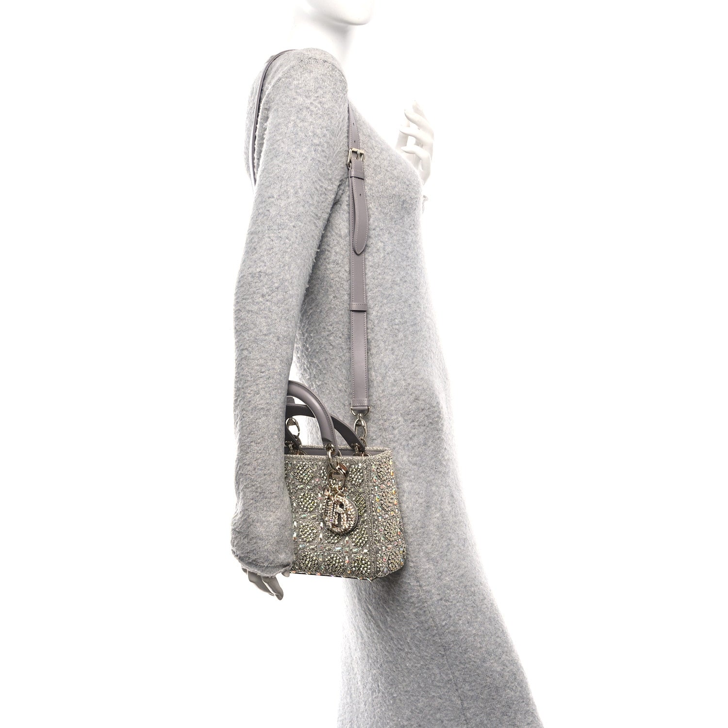 Christian Dior Calfskin Satin Celestial Bead Embroidery Embroidered Small Lady Dior Grey Multicolor 2 of 11