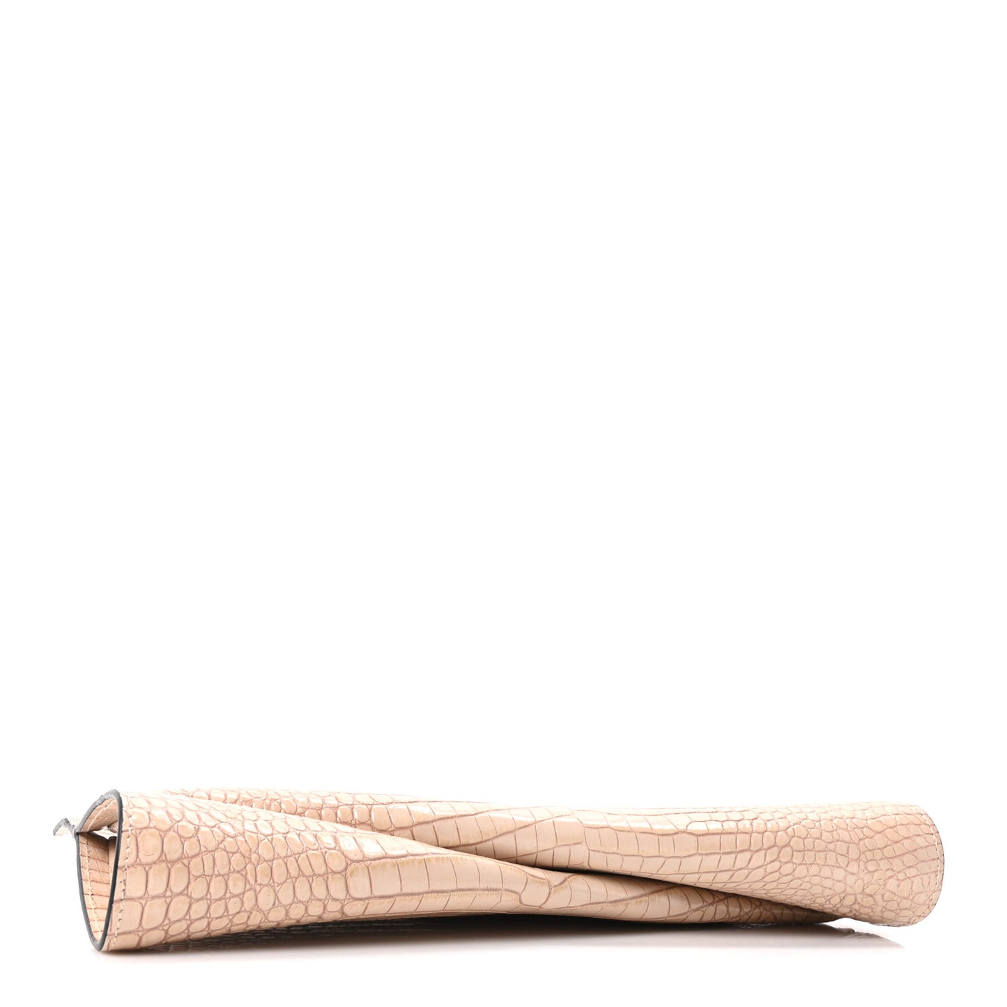 Crocodile Embossed Calfskin Loubi Twist Zip Clutch Bag Beige