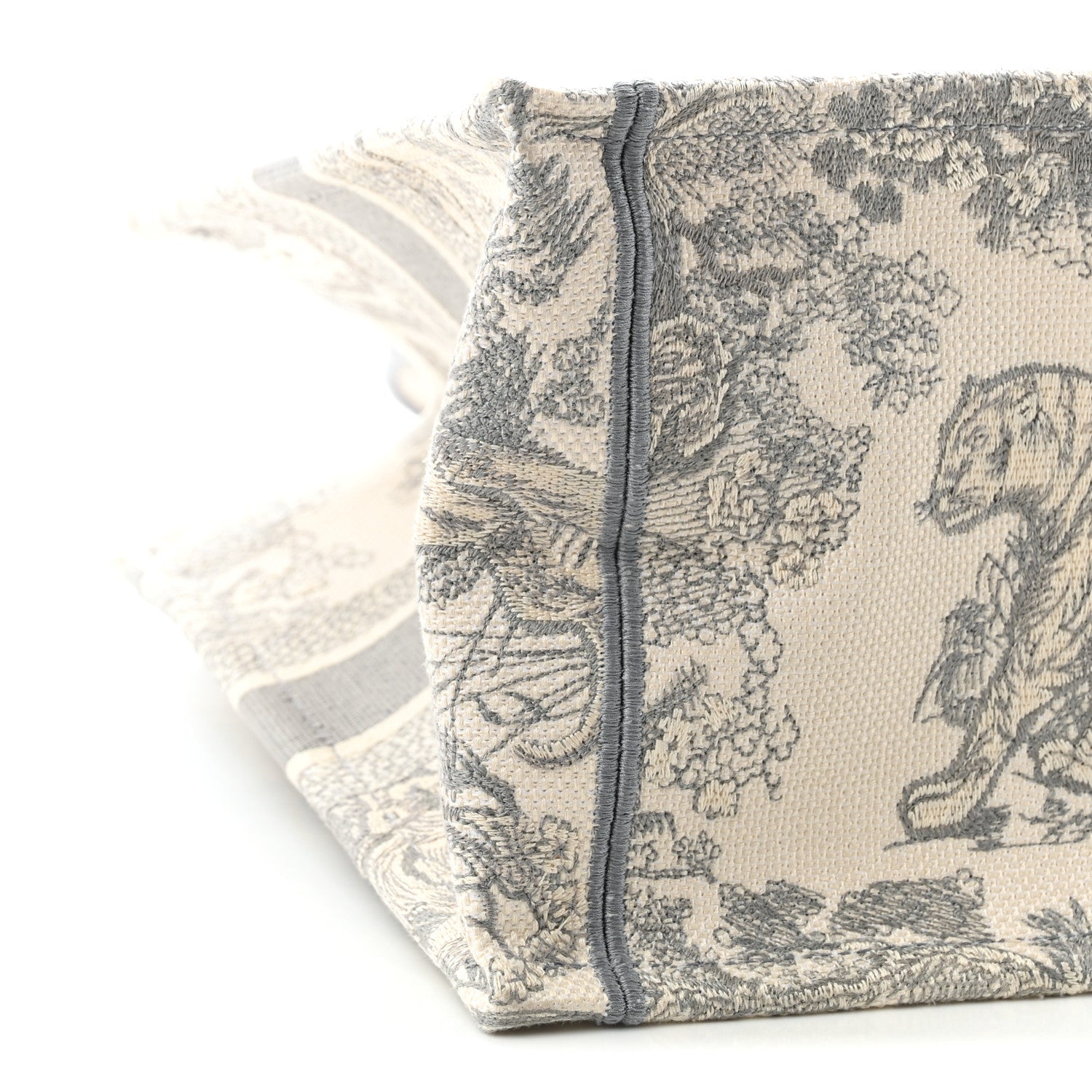 Christian Dior Canvas Embroidered Medium Dioriviera Toile De Jouy Book Tote Gray 9 of 10