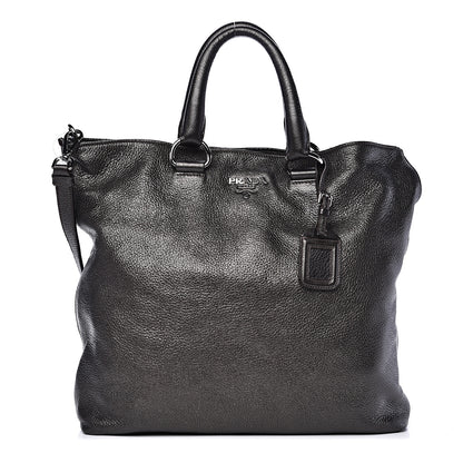 Prada Metallic Vitello Daino Shopping Tote Black 1 of 11