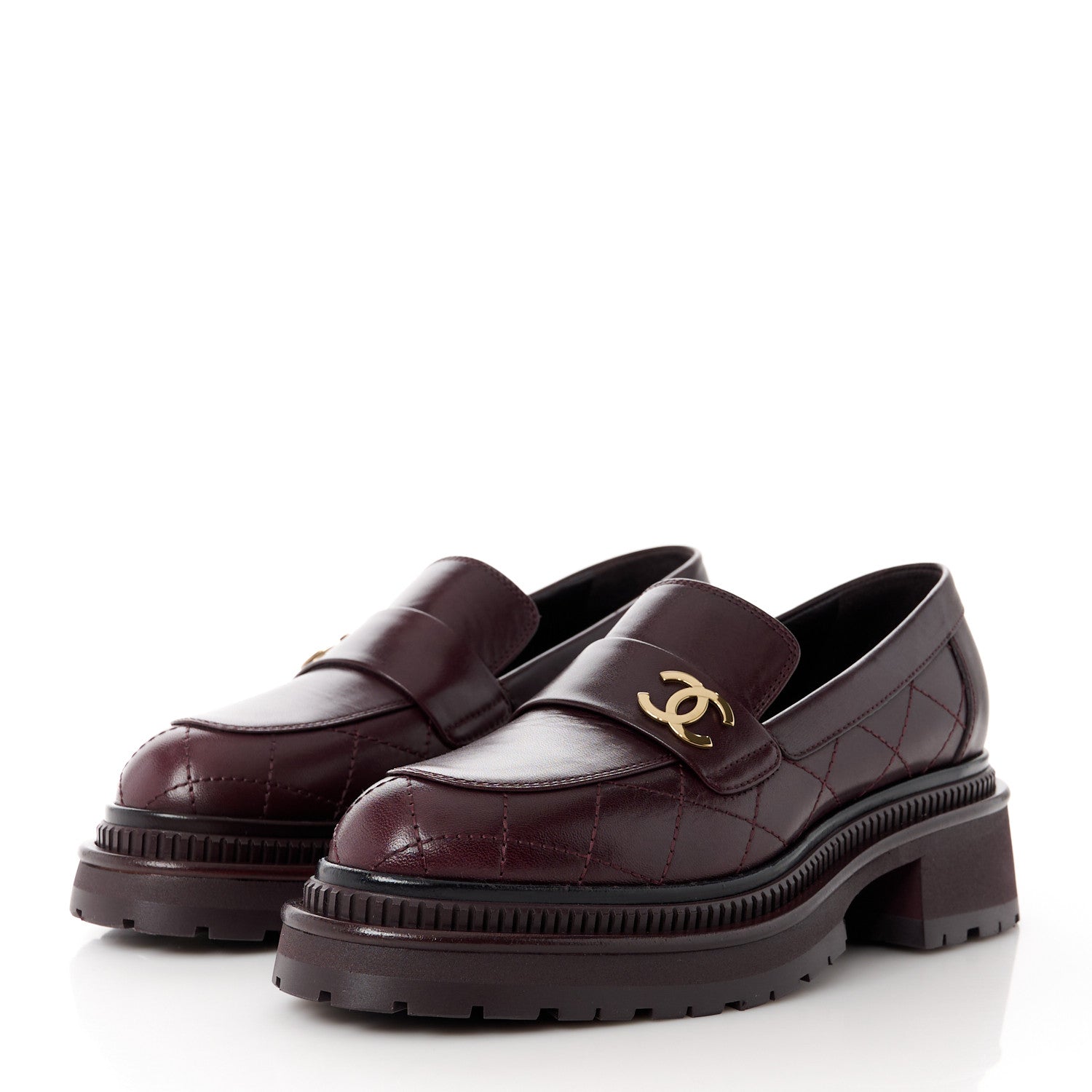 Chanel Calfskin Quilted CC Mocassin Loafers 36.5 Dark Purple 3 of 11