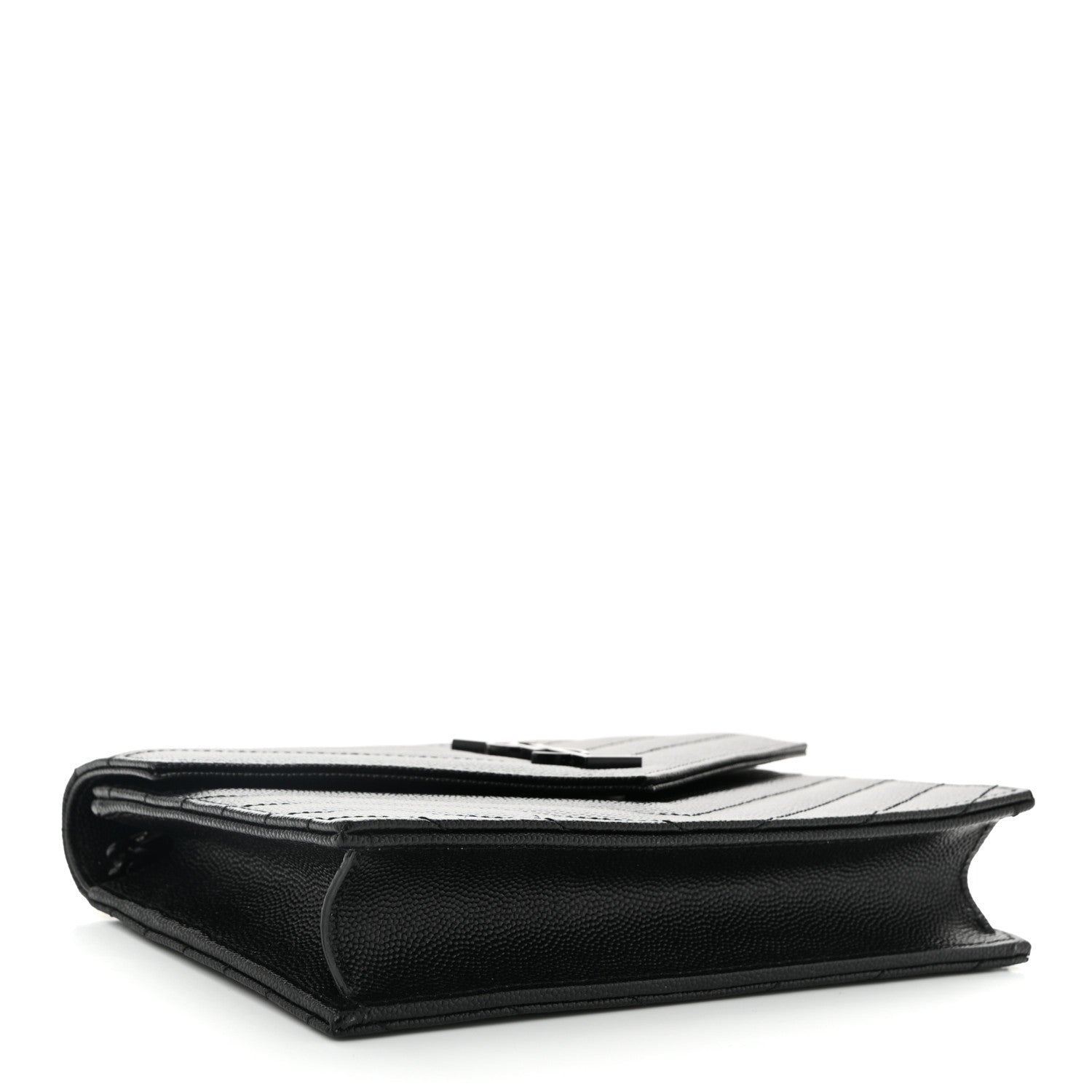 Saint Laurent Grain De Poudre Matelasse Chevron Monogram Monochrome Envelope Chain Wallet Black 3 of 10