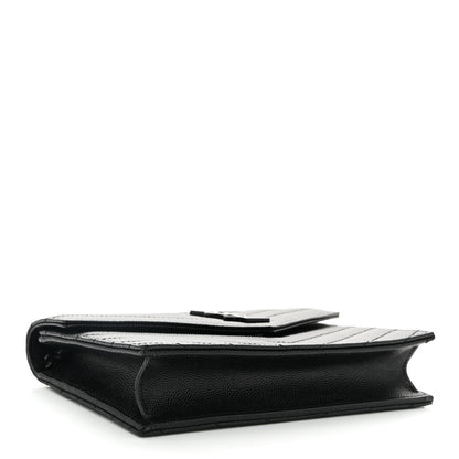 Saint Laurent Grain De Poudre Matelasse Chevron Monogram Monochrome Envelope Chain Wallet Black 3 of 10