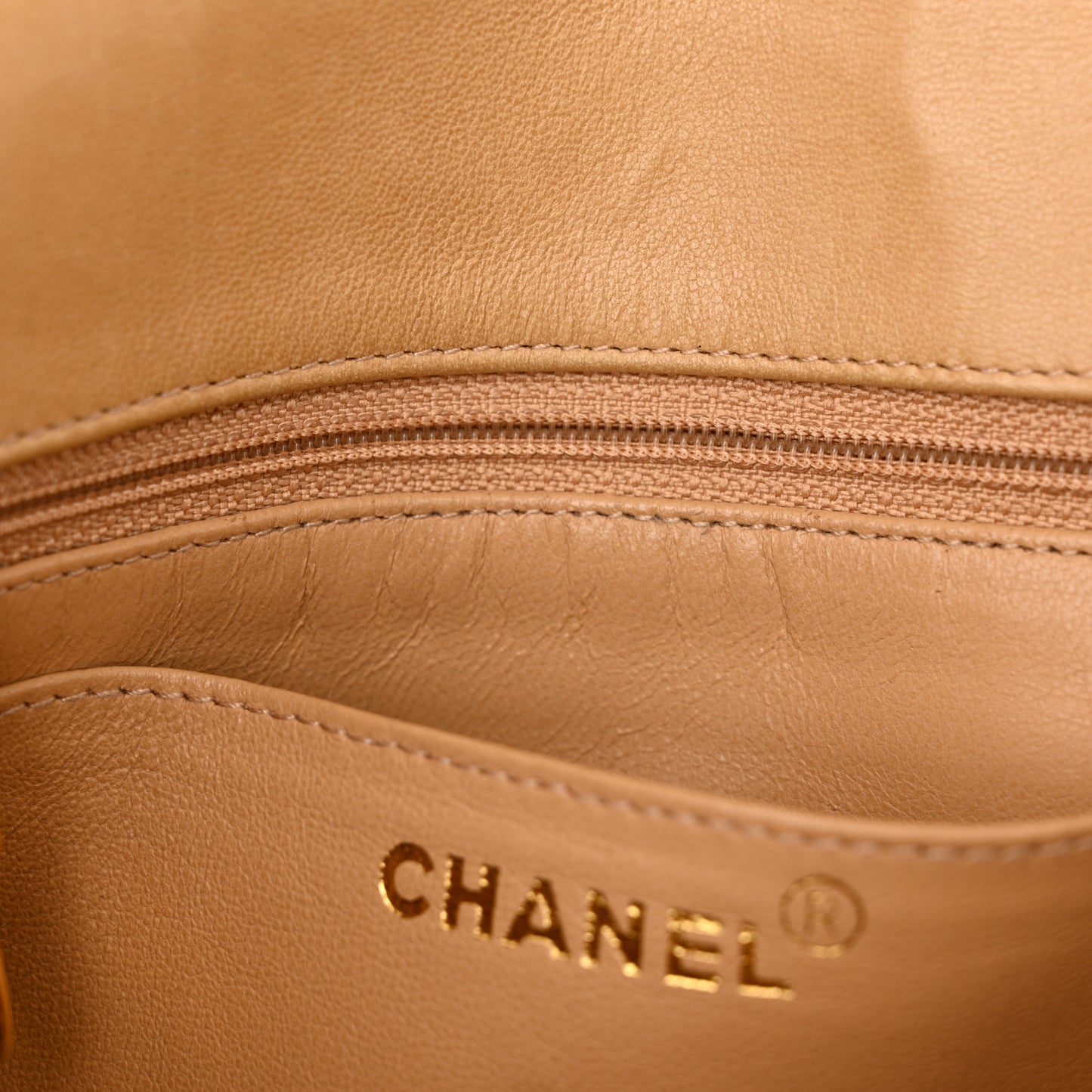 Lambskin Quilted Flap Shoulder Bag Beige