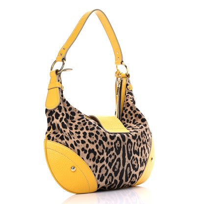 Dolce & Gabbana Calfskin Canvas Leopard Print Animalier Shoulder Bag Yellow 3 of 23