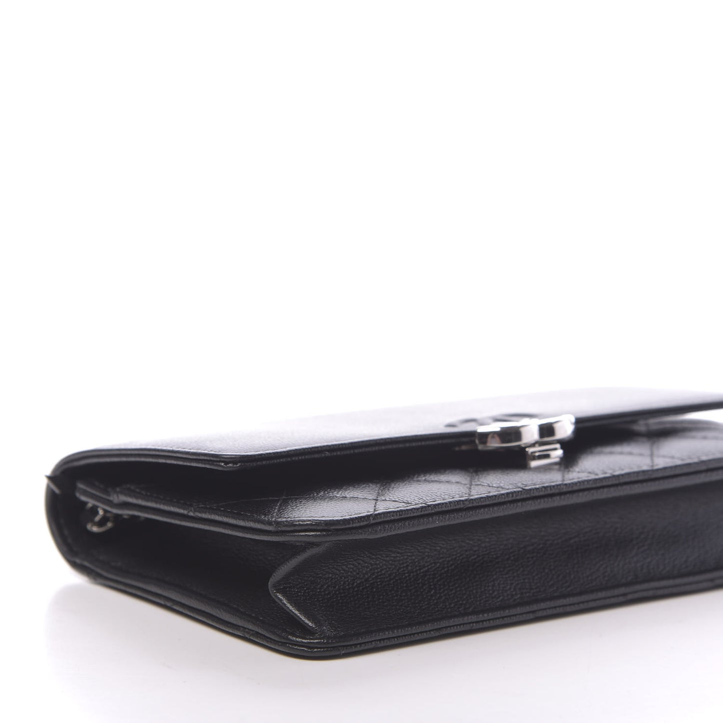 Grained Calfskin Quilted CC Box Wallet On Chain WOC Black