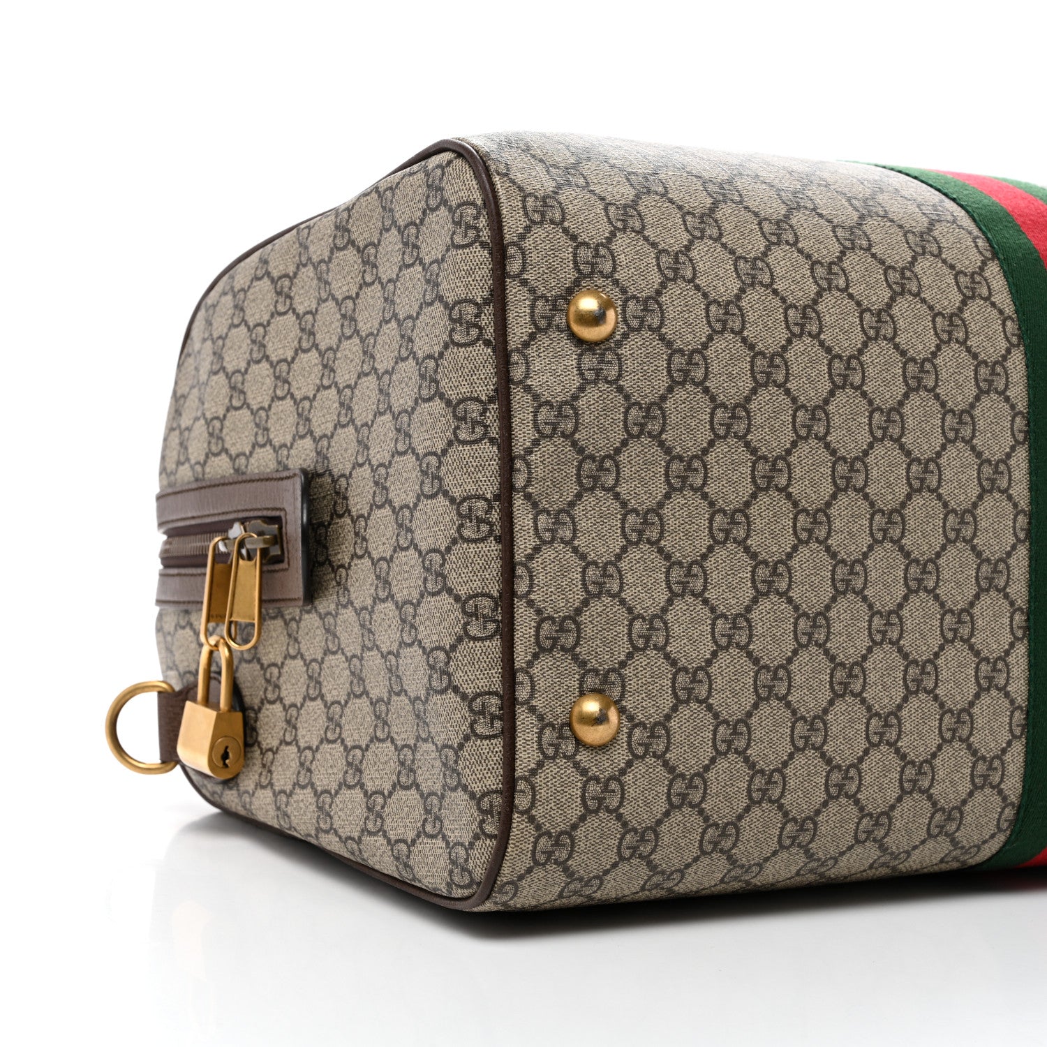 Gucci GG Supreme Monogram Textured Dollar Calfskin Web Medium Ophidia Carry-On Duffle Bag Beige Ebony New Acero 8 of 10