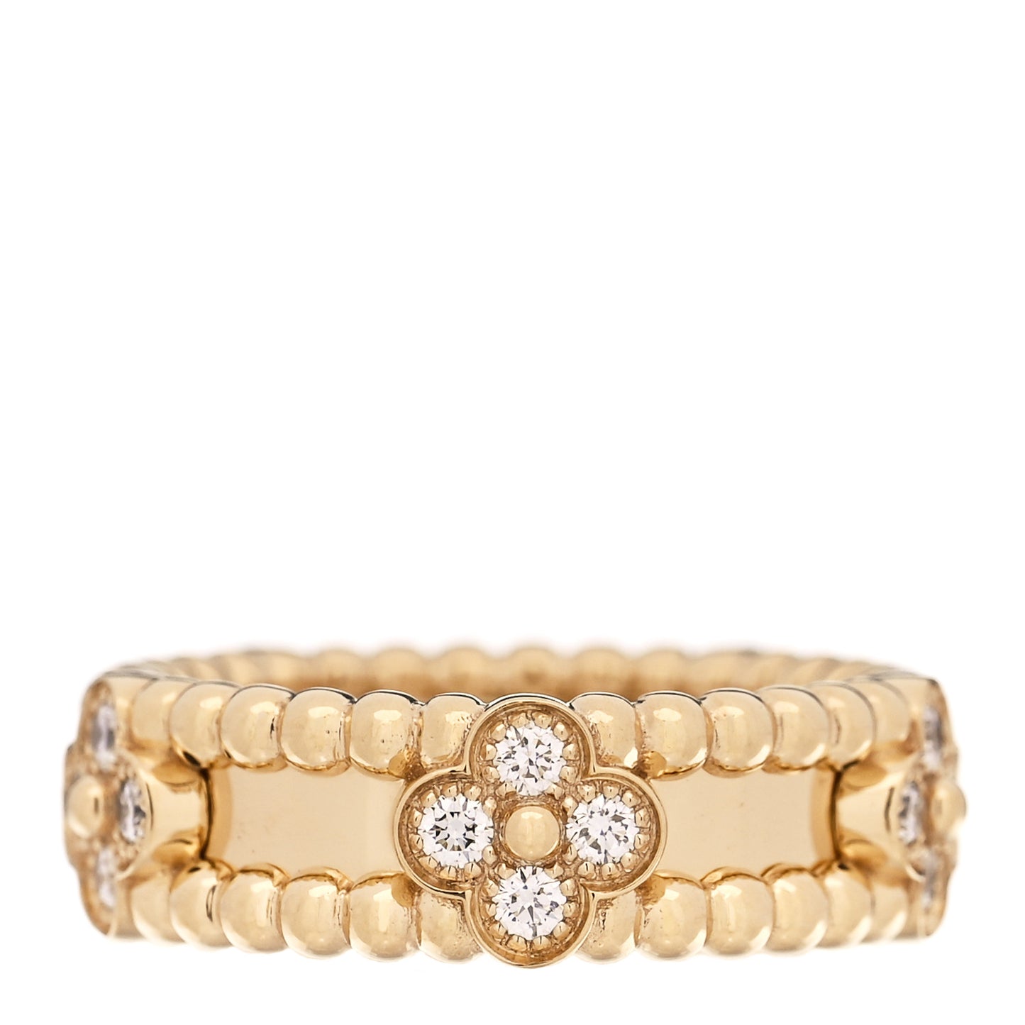 18K Yellow Gold Diamond Sweet Perlee Clovers Ring 47 4.25
