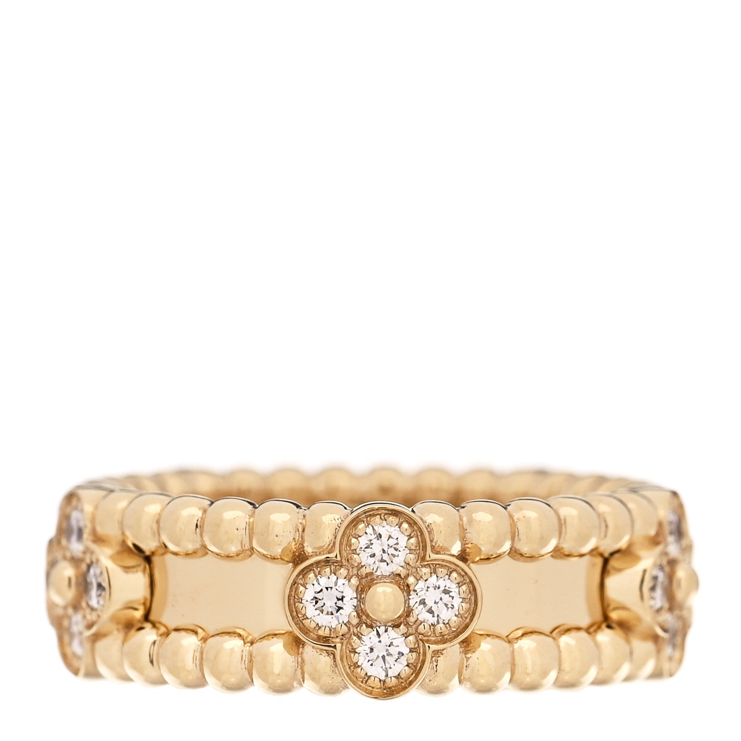 Van Cleef & Arpels 18K Yellow Gold Diamond Sweet Perlee Clovers Ring 47 4.25 1 of 5