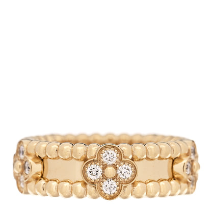 Van Cleef & Arpels 18K Yellow Gold Diamond Sweet Perlee Clovers Ring 47 4.25 1 of 5