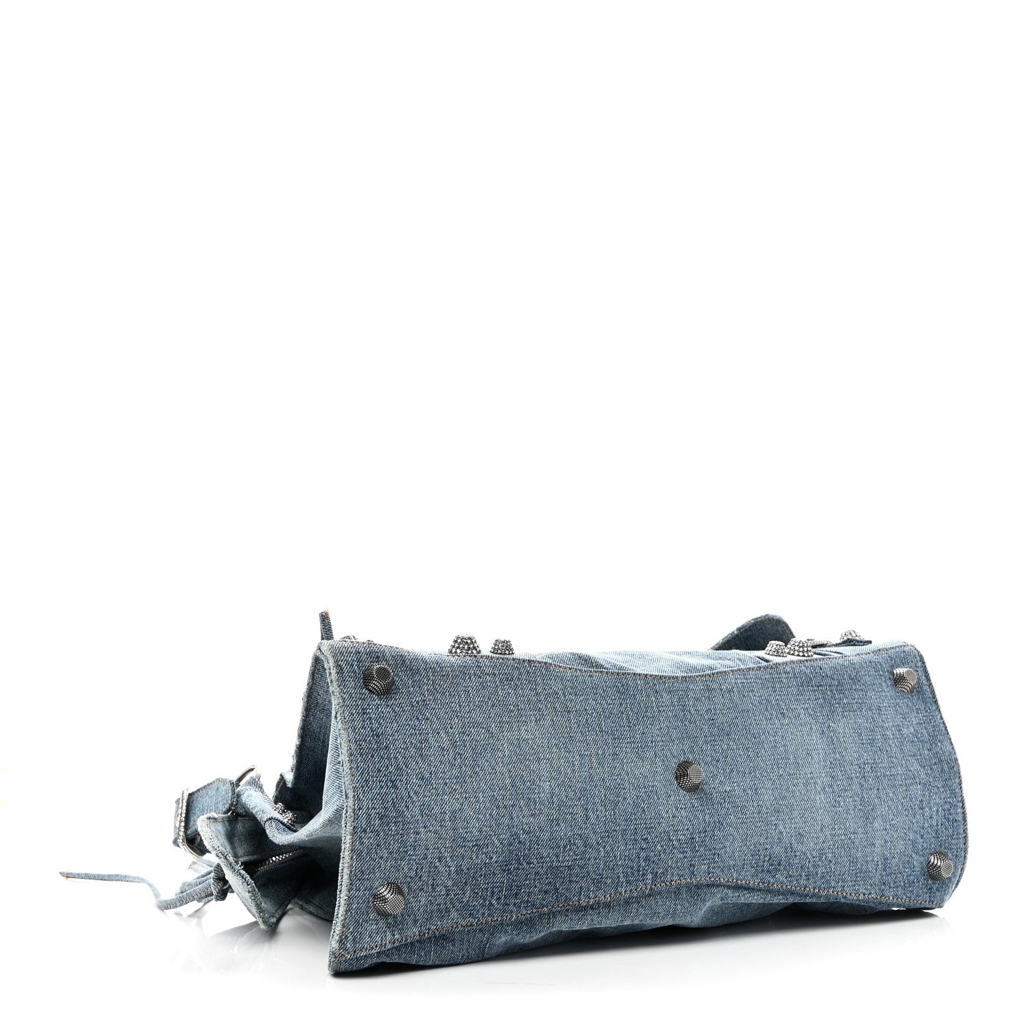 Balenciaga Washed Frayed Denim Crystal Neo Cagole City Handbag Blue 4 of 11