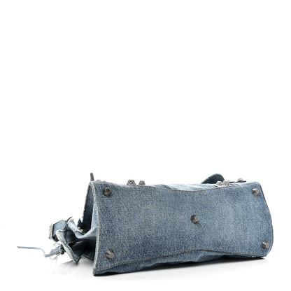 Balenciaga Washed Frayed Denim Crystal Neo Cagole City Handbag Blue 4 of 11