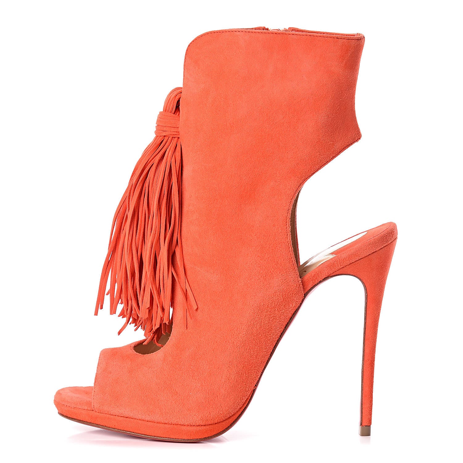 Christian Louboutin Suede Fringe Otoka 120 Booties 35.5 Capucine 1 of 9