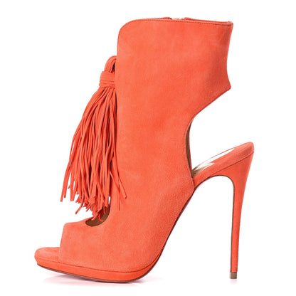 Christian Louboutin Suede Fringe Otoka 120 Booties 35.5 Capucine 1 of 9