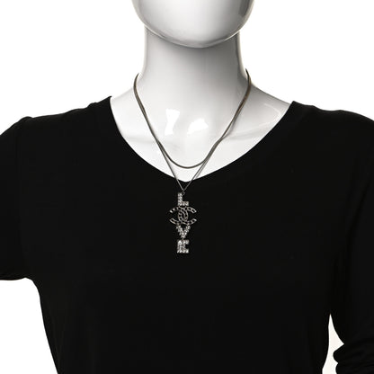 Chanel Baguette Crystal Coco Love CC Pendant Necklace Silver Black 2 of 7
