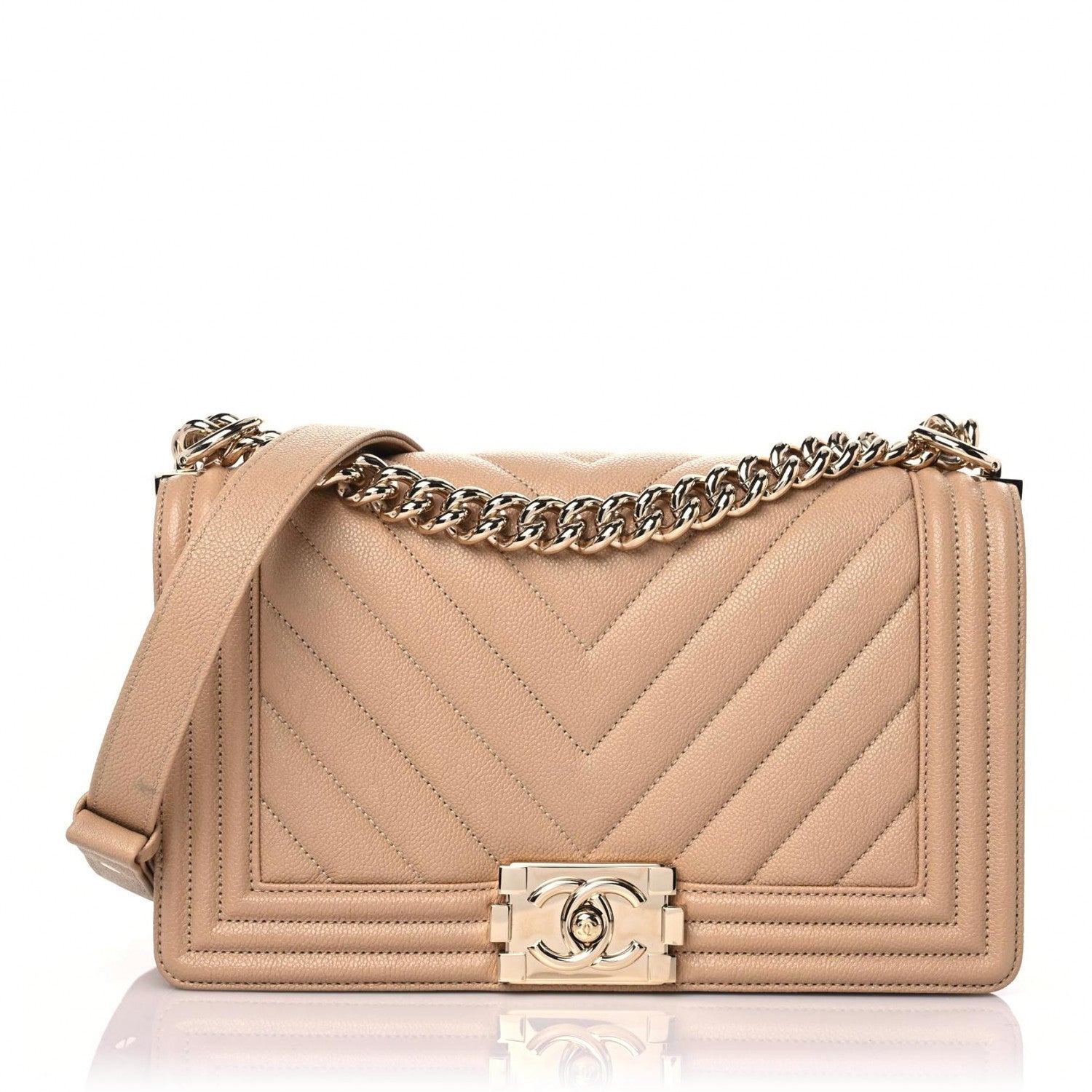 Chanel Caviar Chevron Quilted Medium Boy Flap Dark Beige 1 of 12