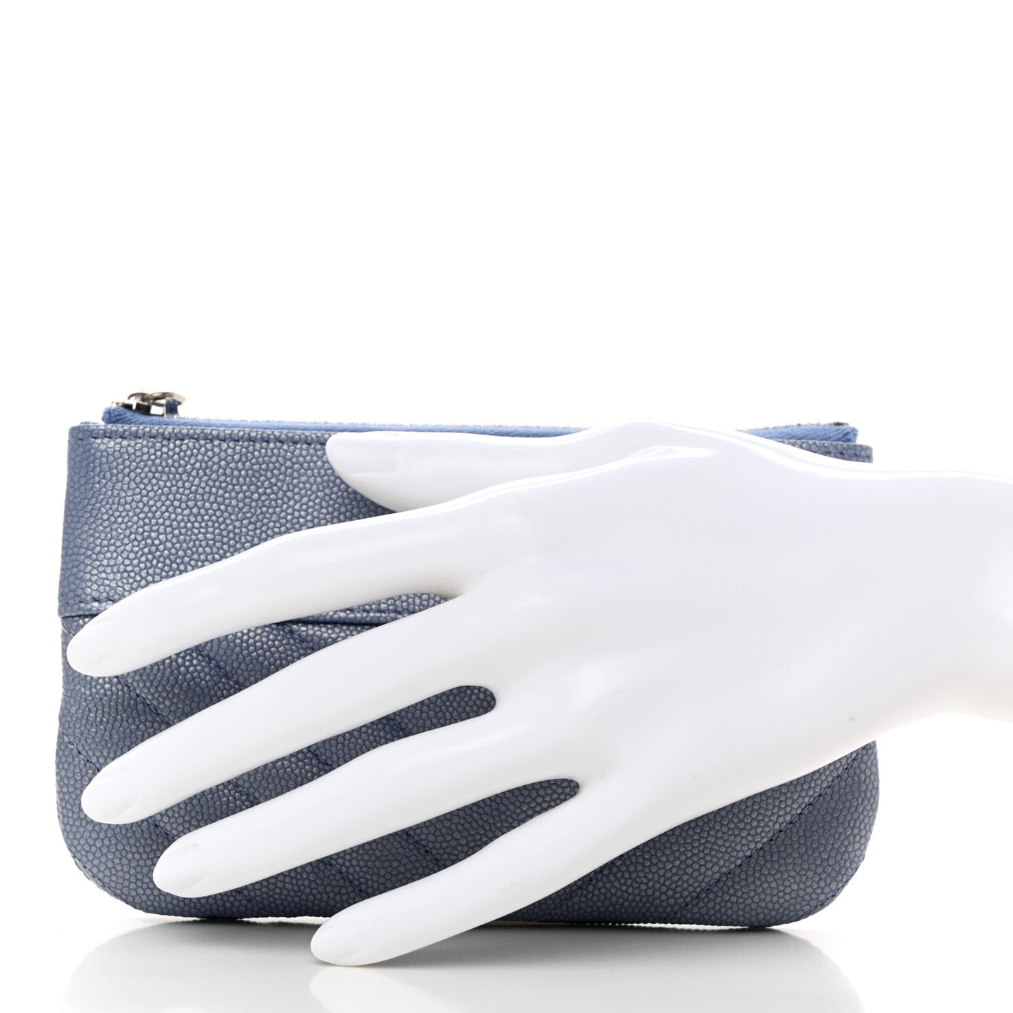 Metallic Caviar Chevron Quilted Small Vintage Mademoiselle Cosmetic Case Blue