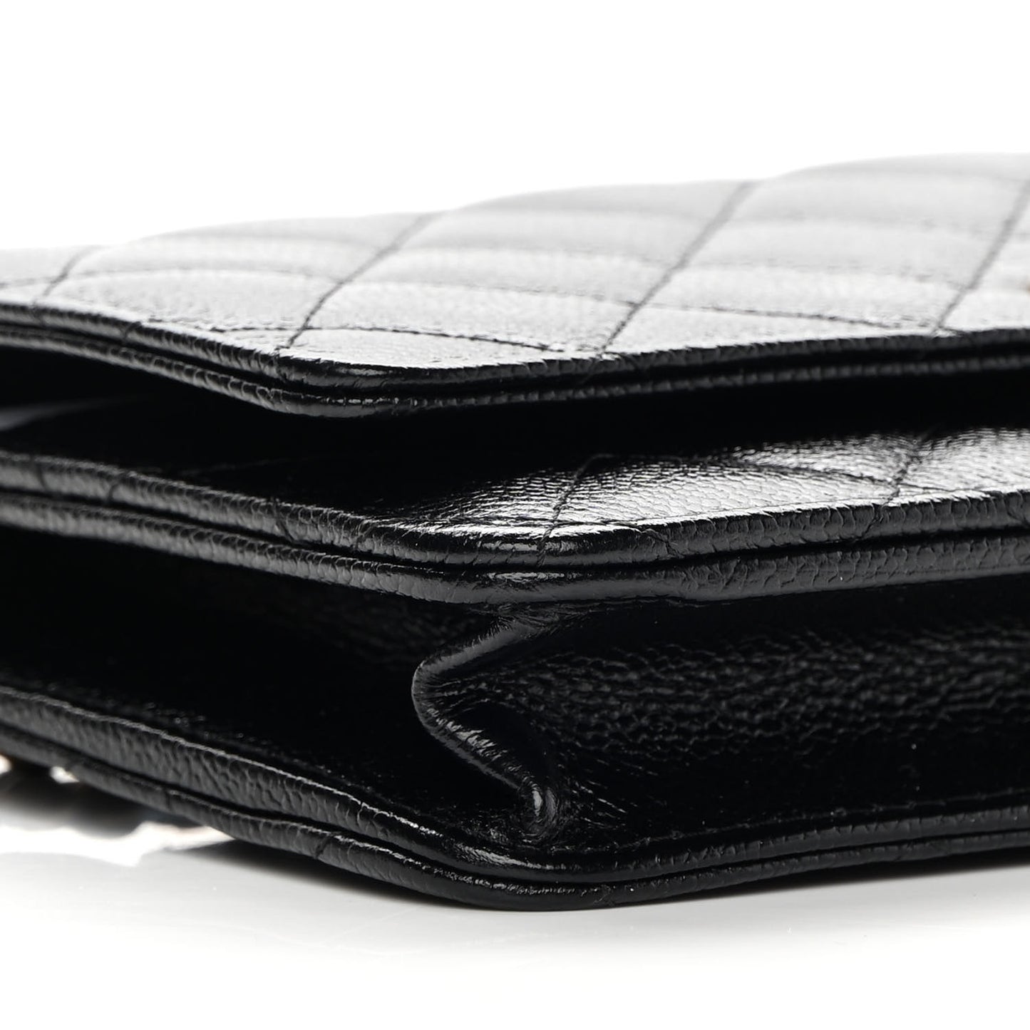 Shiny Caviar Quilted Chain Melody Wallet On Chain WOC Black