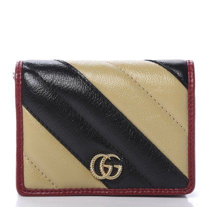 Gucci Azalea Calfskin Matelasse Diagonal Patchwork Torchon GG Marmont Card Case Wallet Black Beige Romantic Cerise 1 of 7
