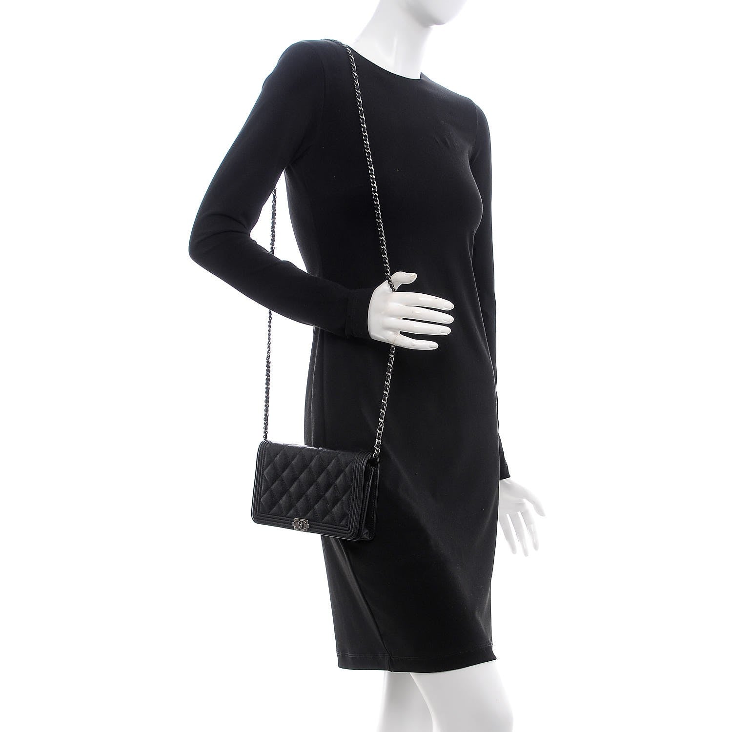 Chanel Caviar Quilted Boy Wallet On Chain WOC Black 2 of 9