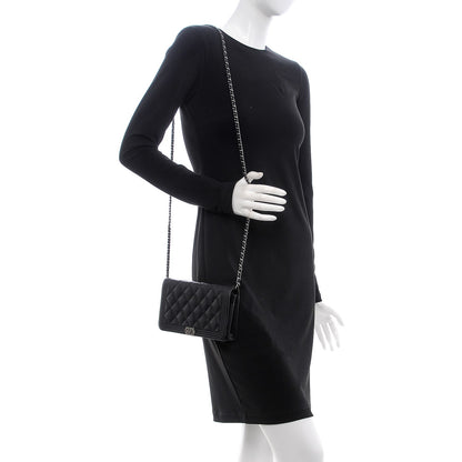 Chanel Caviar Quilted Boy Wallet On Chain WOC Black 2 of 9