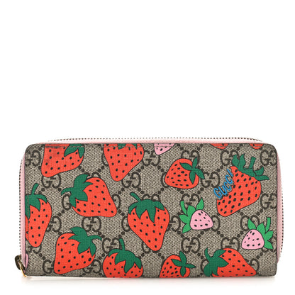 Gucci GG Supreme Monogram Strawberry Zip Around Wallet Light Pink 1 of 15