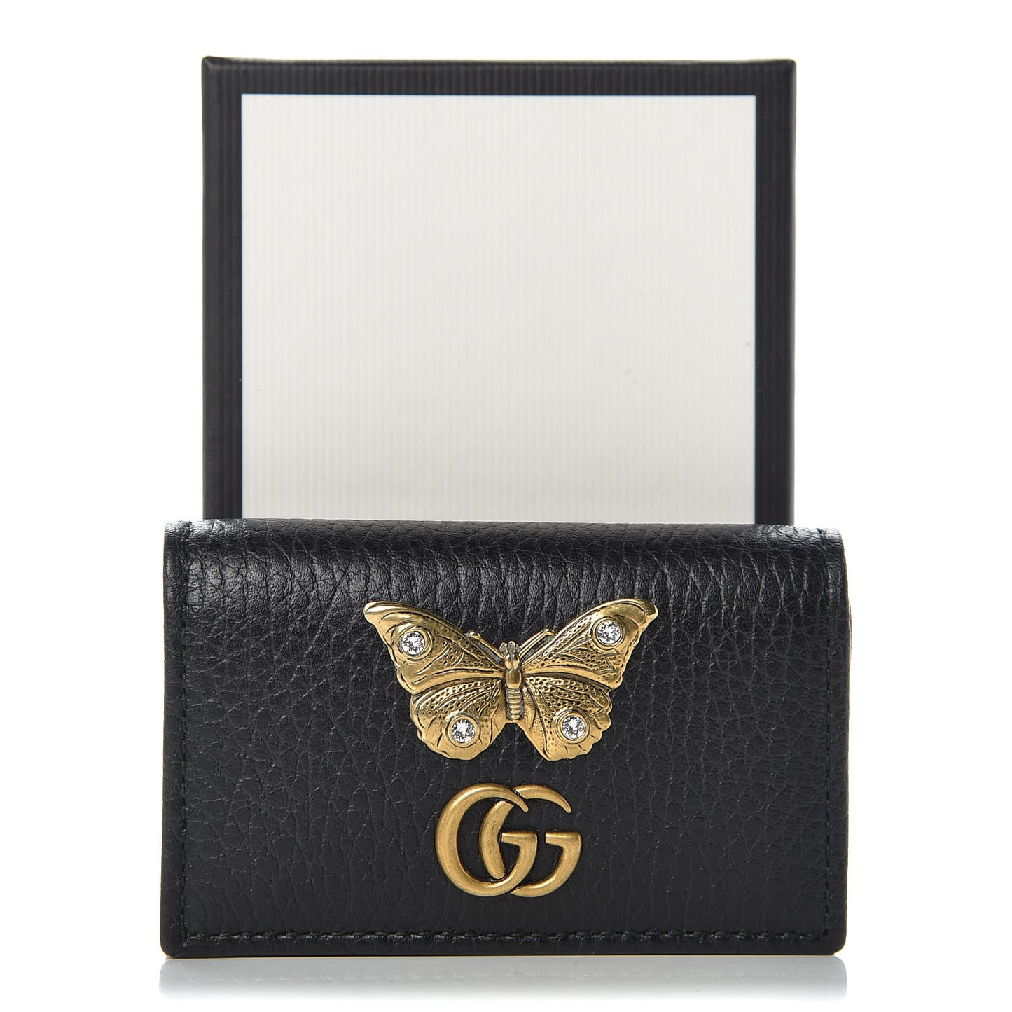 Pebbled Calfskin Butterfly 6 Key Holder Case Black