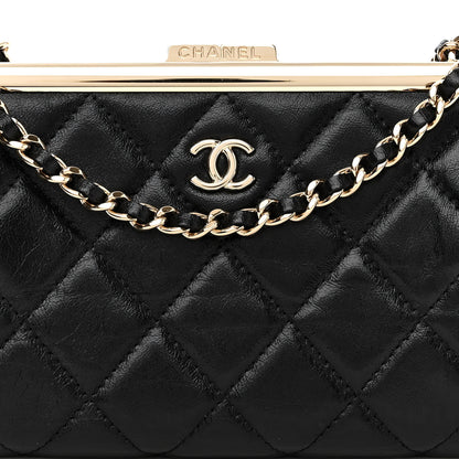 Chanel Lambskin Quilted Frame Clutch With Chain Black 9 of 12