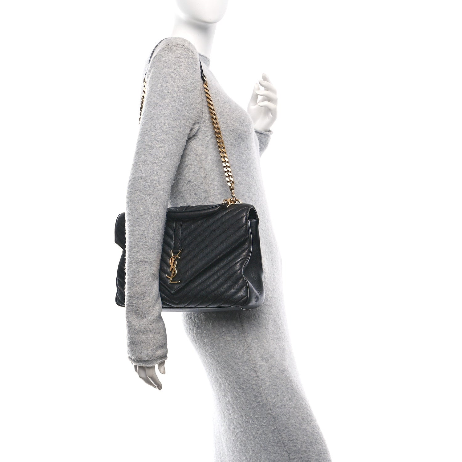 Saint Laurent Sheepskin Matelasse Chevron Monogram Large College Bag Black 2 of 11