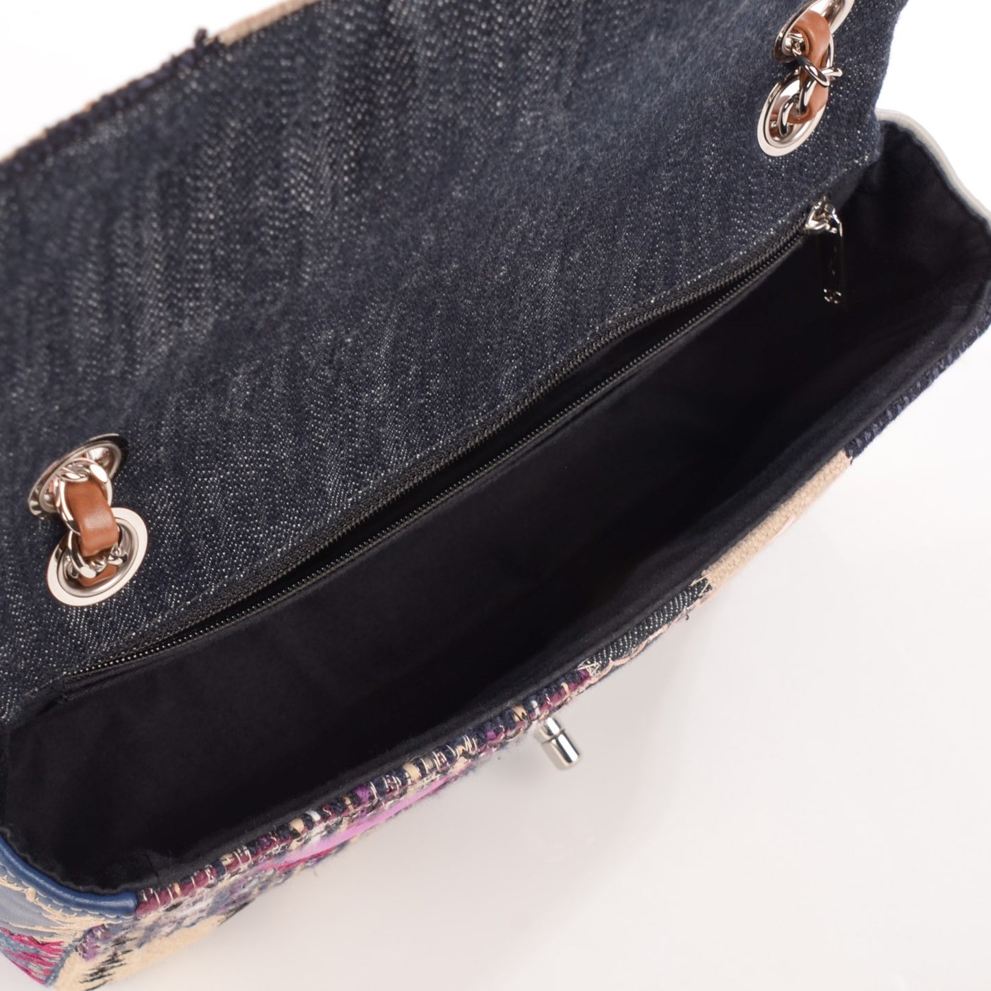 Denim Tweed Patchwork Medium Single Flap Multicolor
