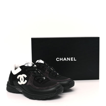Chanel Mesh Suede Grained Calfskin Womens CC Sneakers 39 Black White 9 of 9