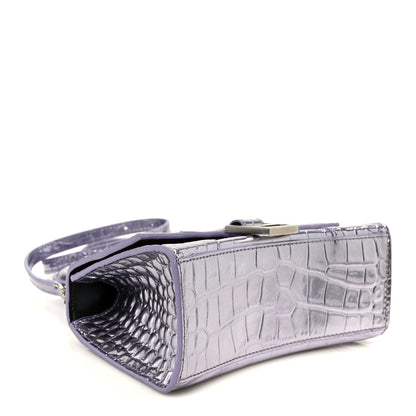 Balenciaga Metallic Calfskin Crocodile Embossed Hourglass Top Handle Bag XS Lilac 4 of 11