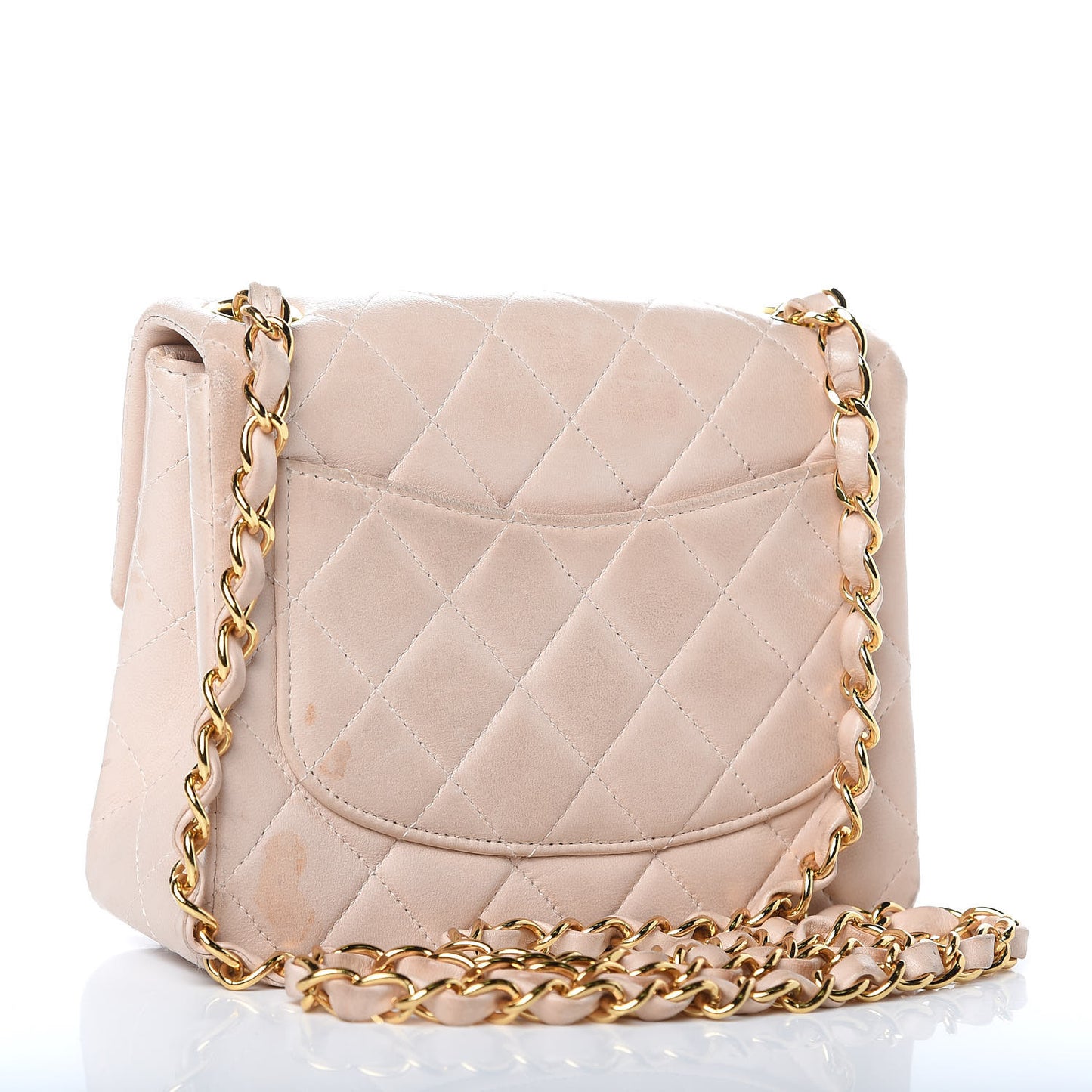 Lambskin Quilted Mini Square Flap Beige