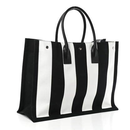 Saint Laurent Canvas Noe Striped Tote Black White 3 of 9