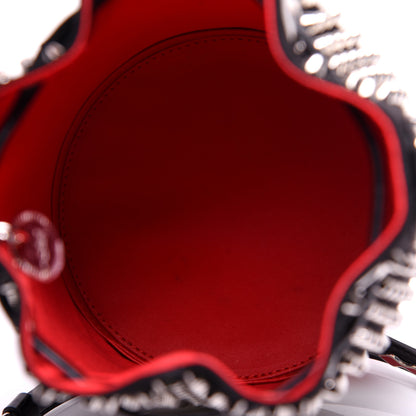 Christian Louboutin Silk Satin Calfskin Marie Jane Loubirun Studded Bucket Black Silver 4 of 13