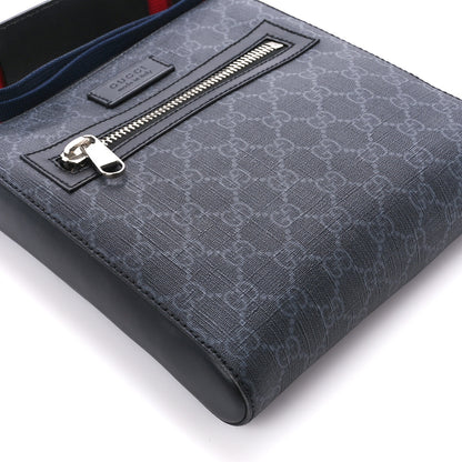 Gucci GG Supreme Monogram Web Small Flat Messenger Bag Black Grey 11 of 12