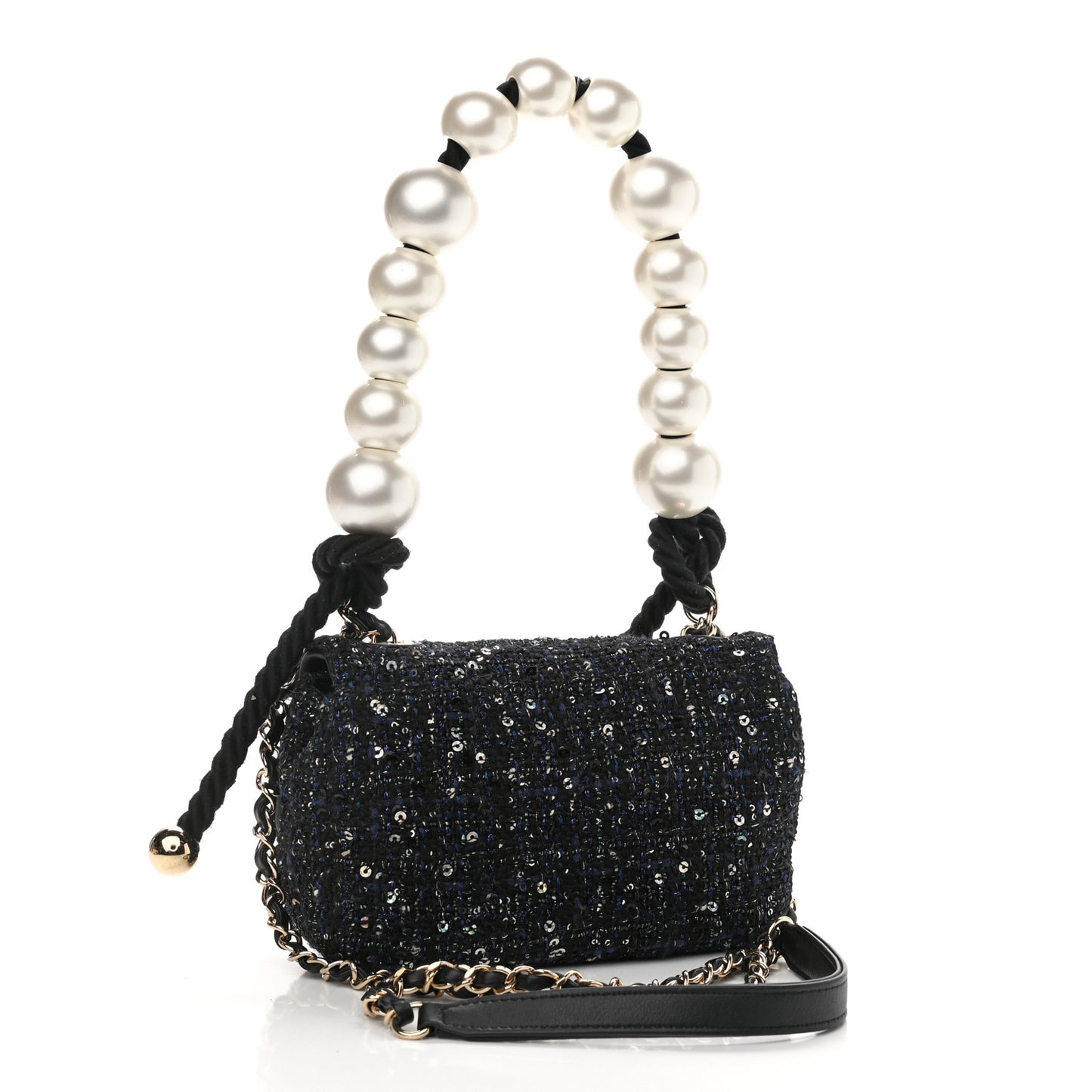 Tweed Mini Pearl Handle Flap Black Ecru