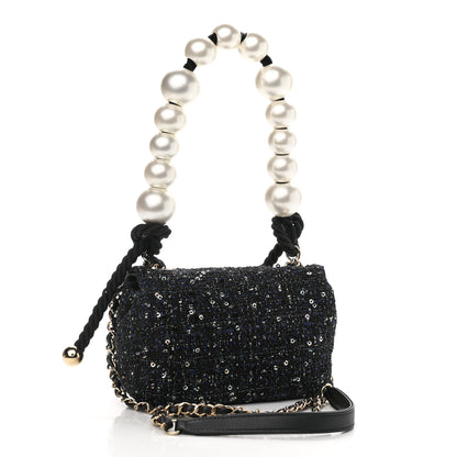 Chanel Tweed Mini Pearl Handle Flap Black Ecru 3 of 10