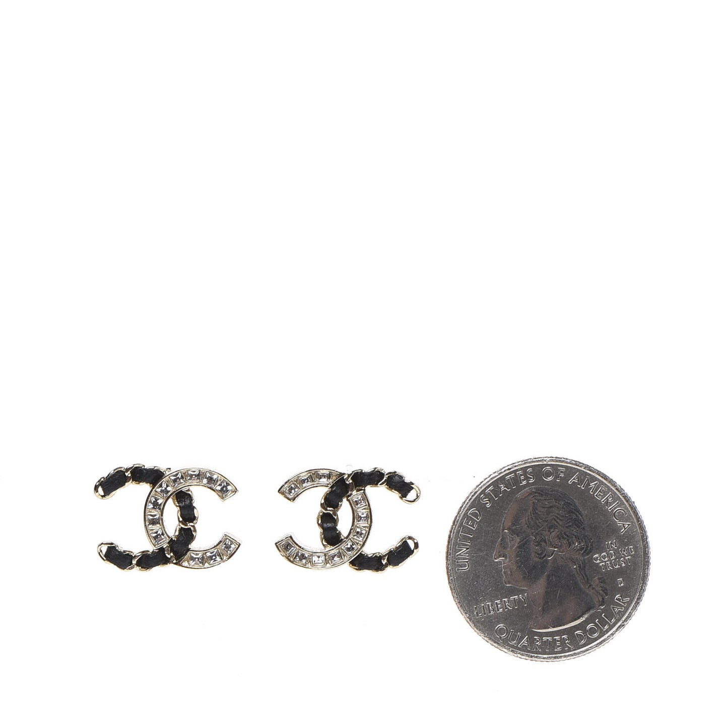Crystal Baguette Lambskin Chain CC Vintage Allure Stud Earrings Black Gold