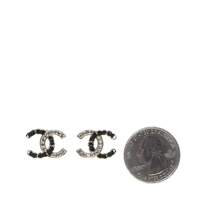 Chanel Crystal Baguette Lambskin Chain CC Vintage Allure Stud Earrings Black Gold 2 of 5