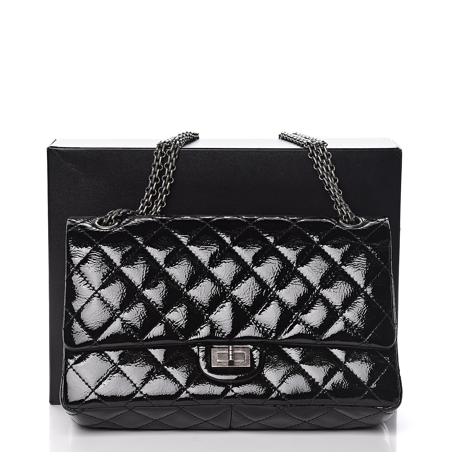 Chanel Distressed Patent Quilted 2.55 Reissue 226 Flap Black 14 of 14