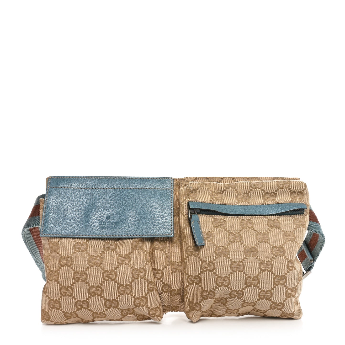 GG Monogram Web Double Pocket Belt Bag Blue
