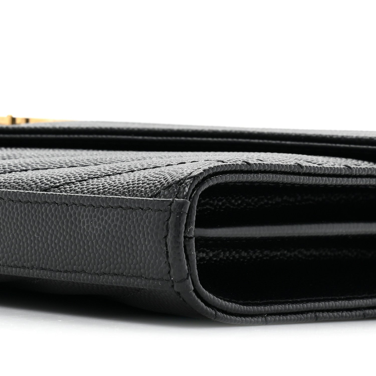 Saint Laurent Grain De Poudre Matelasse Chevron Monogram Chain Wallet Black 10 of 12