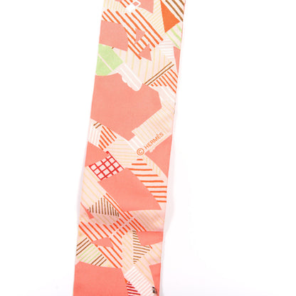 Hermes Silk Cavalcadour Morning Twilly Saumon Orange Vert 4 of 4