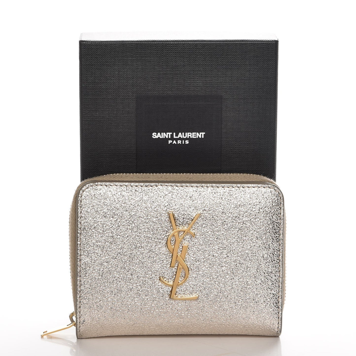 Metallic Calfskin Monogram Compact Zip Around Wallet Grey