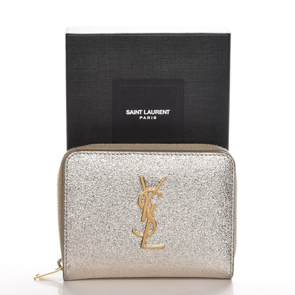 Saint Laurent Metallic Calfskin Monogram Compact Zip Around Wallet Grey 7 of 7