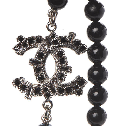 Chanel Baguette Crystal Beaded CC Long Necklace Black Silver 5 of 7