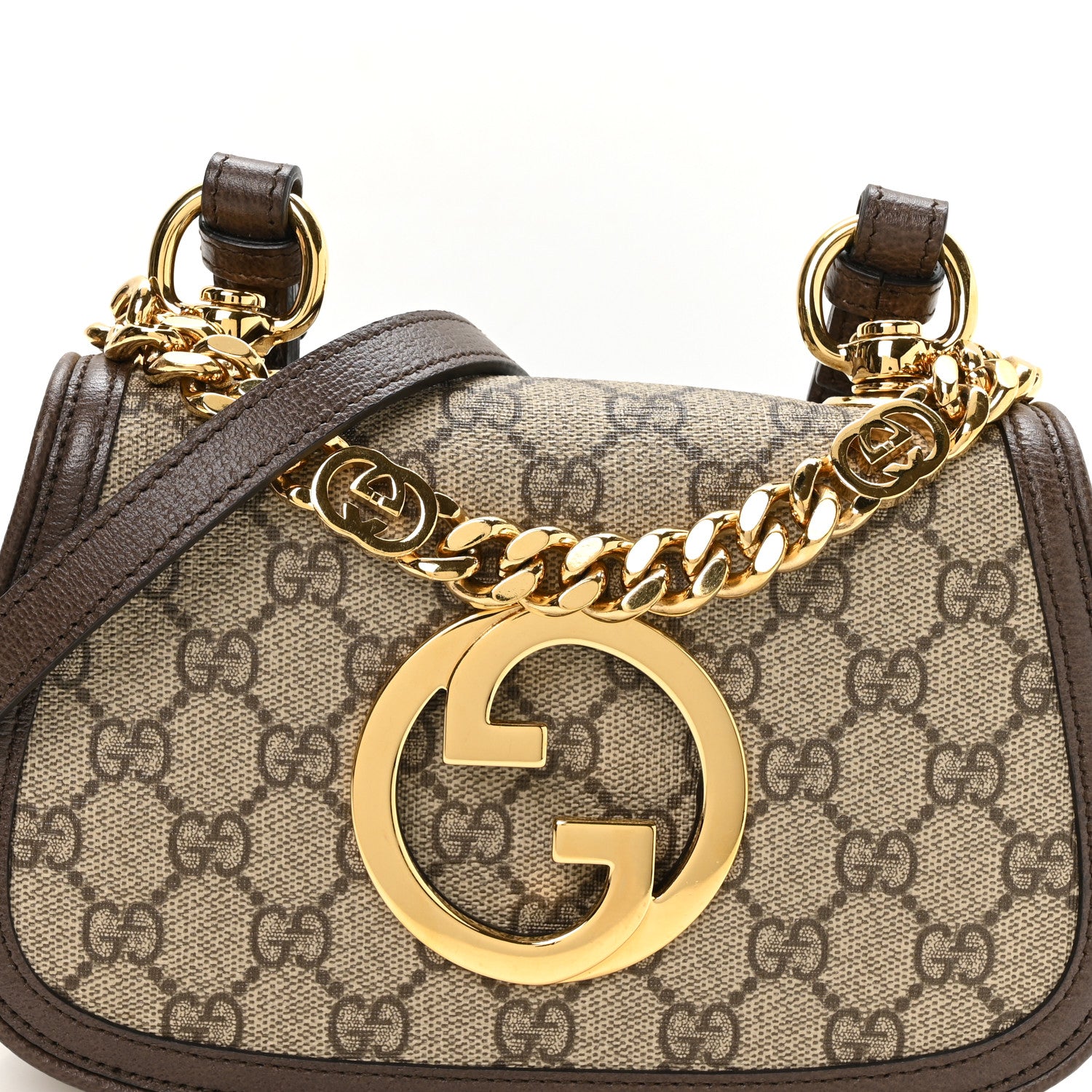Gucci GG Supreme Monogram Textured Dollar Calfskin Mini Blondie Chain Shoulder Flap Bag Beige Ebony New Acero 8 of 10