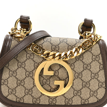 Gucci GG Supreme Monogram Textured Dollar Calfskin Mini Blondie Chain Shoulder Flap Bag Beige Ebony New Acero 8 of 10